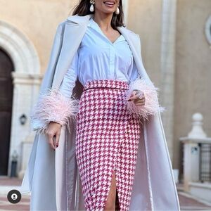 ZARA TWEED TEXTURED MIDI SKIRT Large Raspberry Pink